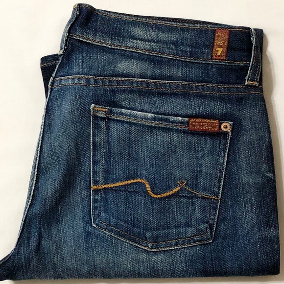 7FAM Women’s Distressed Dark Wash Premium Stretch Denim Lowrise Bootcut Jeans 30 - Picture 13 of 16